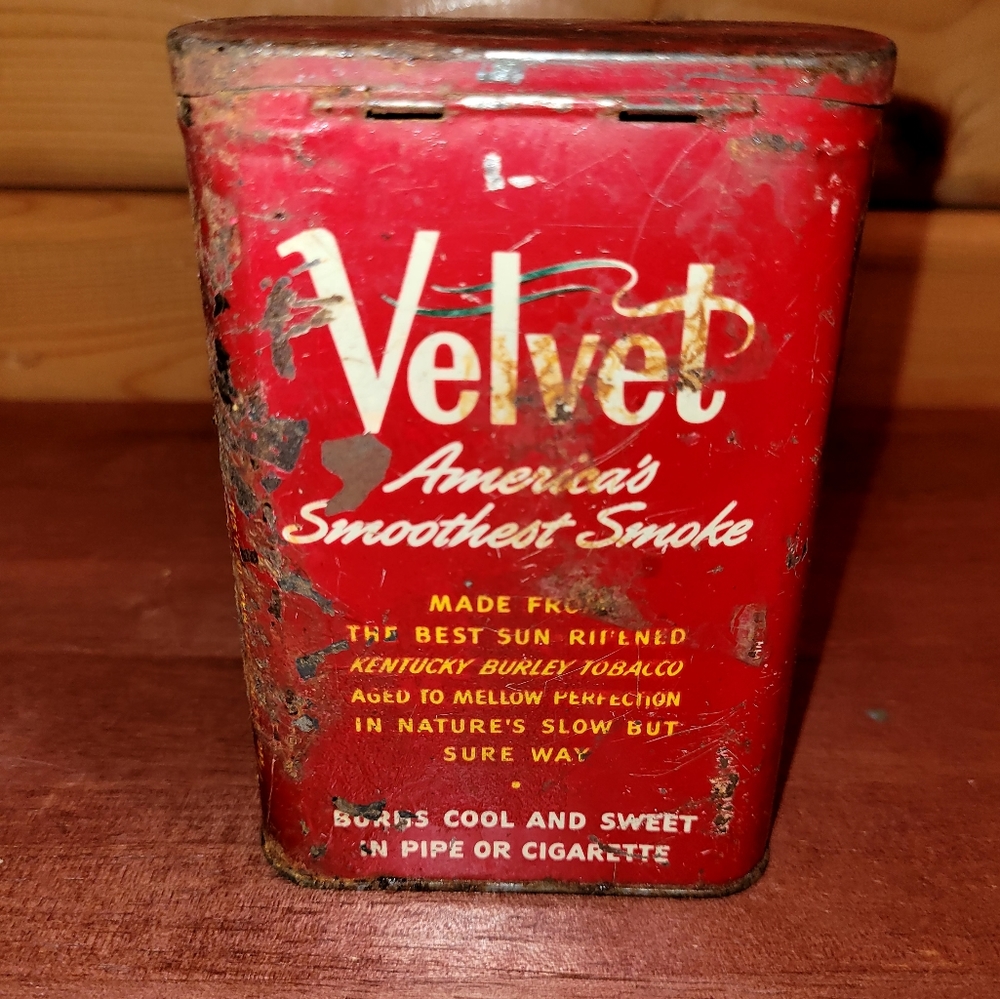 Vintage Velvet Tobacco Tin "Made from the best sun ripened Kentucky Burley..." - Picture 3 of 11